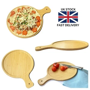 Großes Pizzabrett Wurstwaren aus Holz - 14 Zoll rundes Servierbrett mit Griff - Bild 1 von 8
