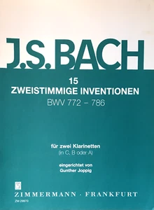 J.S. BACH " 15 TWO-PART INVENTIONS " FOR 2 CLARINETS PB VG+ - Picture 1 of 1