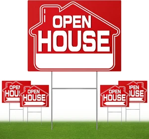 Open House Signs (5 Pack), 16" X 12" Double-Sided Yard Signs with Metal H Stakes - Picture 1 of 12