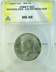1988 P Kennedy half dollar ANACS MS66 *rotated reverse* BR - Picture 1 of 3