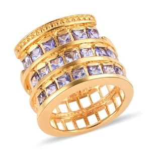 GP Italia Tanzanite and Vermeil Yellow Gold over Sterling Silver Stack Ring Sz 6 - Picture 1 of 5