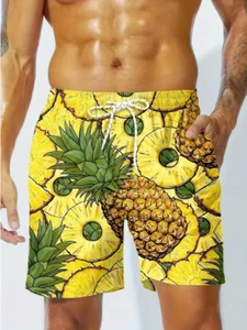 Adult Pineapple Fruit Printed Swimming Shorts Funny Hawaiian Novelty Ugly Gifts - Picture 1 of 31