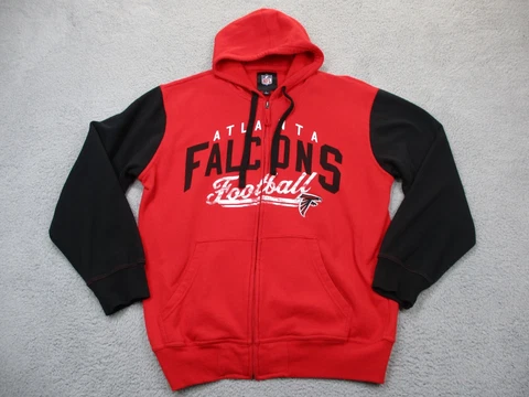 Atlanta Falcons Men Sweater Large Red Black NFL Football Hoodie Hooded Spell Out Cover
