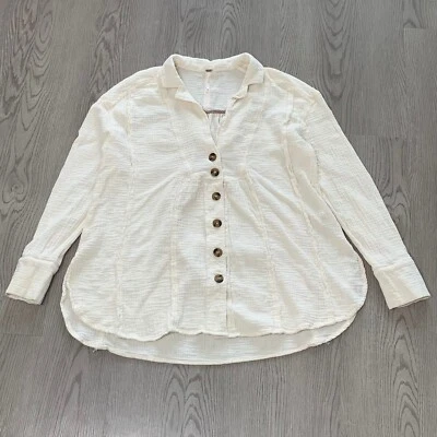 Free People All About The Feels Gauze Button Tunic Top Ivory XS Boho Lagenlook - Image 1 of 4