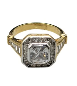 Art Deco Style Cubic Zirconia Engagement Ring Gold Plated Setting Vintage SZ 10 - Picture 1 of 8