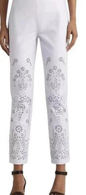 $795 Ralph Lauren женщины цветочный вышитый белая кожа брюки размер 12 - Изображение 1 из 4