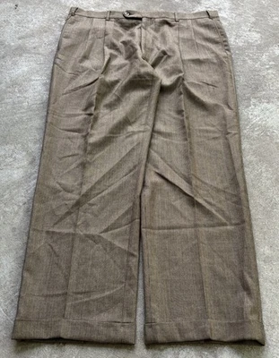 VTG Men’s Relaxed Wool Brown Cuffed Pleated Dress Pants Suspender 40x32 - Image 1 of 4