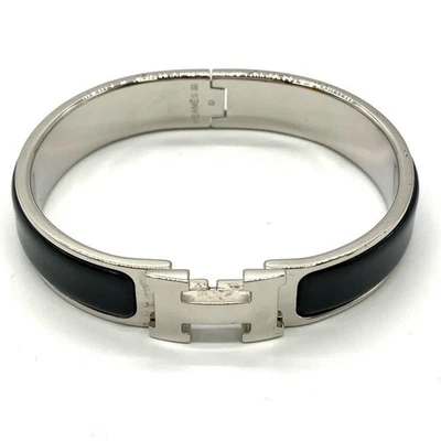 Brazalete Hermes Click H Brazalete Plata Negro Esmalte D Sello Foto 1 de 4
