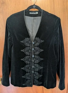 Breckenridge Women's Vintage Black Velvety Embroidered LS Blazer Jacket Size 12 - Picture 1 of 8