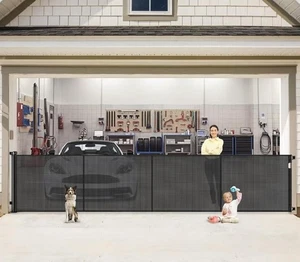 NEW Reinforced 200 Inch Extra Wide Retractable Gate Indoor/Outdoor Black - Picture 1 of 3
