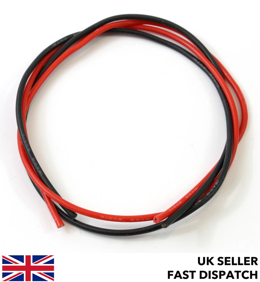 18 AWG Silicone wire/cable RC ESC Motor LiPo 0.5/1/2/5/10m - Red & Black 18awg - Image 1 of 1
