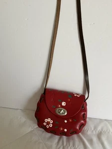 Cartera Bandolera Roja Mexicana Cuero Trabajado Pintado a Mano - Imagen 1 de 4