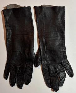 Guanti corti in pelle nera per bambini VINTAGE ~ 10,5" - Foto 1 di 2