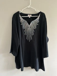 Quacker Factory Damen Top Gr. 3x Schwarz Langarm Pailletten - Bild 1 von 6
