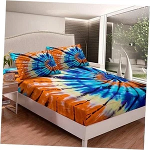 Tie Dye Bedding Set Boho Psychedelic Fitted Sheet for Full(54"x75") Multi 118 - Picture 1 of 6