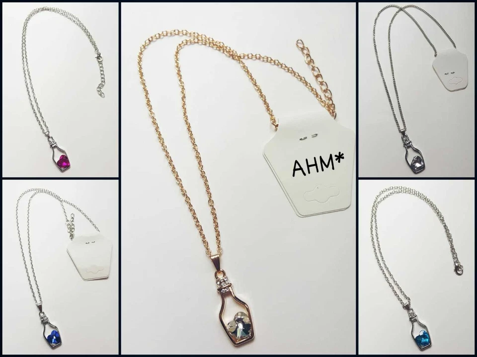 Collana donna catenina ciondolo bottiglia con cristallo cuore e strass  - Immagine 1 di 1