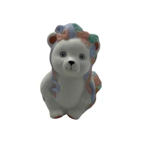 Statuina Orso Fiore 1986 Ceramica Orso Bianco con Fiori P4643 Vintage - Foto 1 di 12