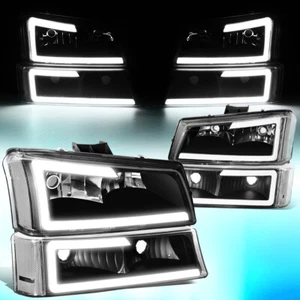 For 2003-2007 Silverado Avalanche LED DRL Bar Headlight Bumper Lamp Black/Clear - Picture 1 of 11