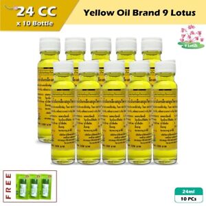 5, 10 Bottle x 24ml. Yellow Oil Brand 9 Lotus Turmeric Extract Plai Nasal Conges