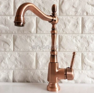 Grifo mezclador de una sola manija de montaje en cubierta con caño giratorio para fregadero de cocina de cobre rojo - Imagen 1 de 7