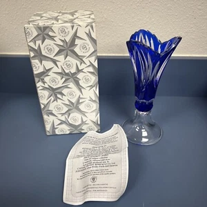 Czech Caesar Crystal Glass Vase Cobalt Blue Cut To Clear Bohemia Sticker Papers - Picture 1 of 7