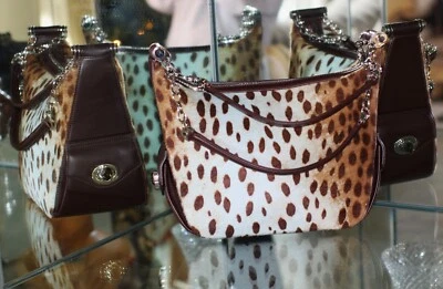 BLUE JUDITH LEIBER LEOPARD CALFHAIR LEATHER TOTE CHEETAH SATCHEL Handbag PURSE - Image 1 of 4