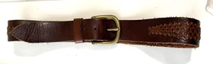 VTG Lucky Brand Boho Belt Braided Dark Brown Leather W Brass Buckle Fits 31-35” - Picture 1 of 7