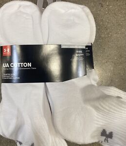 UNDER ARMOUR Men QUARTER Socks 6 Pair 76% Cotton WHITE - NEW