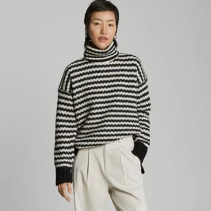 Suéter Everlane Merino Alpaca Talla M Negro Blanco Rayas Cápsula Armario Preppy - Imagen 1 de 15