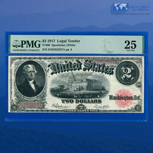 Fr.60 1917 $2 Two Dollars "BRACELET REVERSE" Legal Tender, PMG VF 25 #52337 - Picture 1 of 3