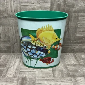 Vintage 1989 Paul Brent Metal Trash Can Waste Basket Tropical Fish Pre-Owned   - Picture 1 of 24