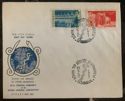 1957 Istanbul Turkey First Day Cover FDC Wold Medical Association - Image 1 of 2
