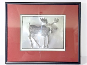 Majestic Moose Rustic Folk Art Embossed Metal Decor Wall Hanging Framed Handmade - Picture 1 of 4