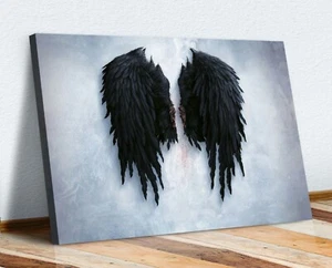 FALLEN BROKEN ANGEL WINGS BANKSY BLACK CANVAS STREET WALL ART PICTURE PRINT - Picture 1 of 8