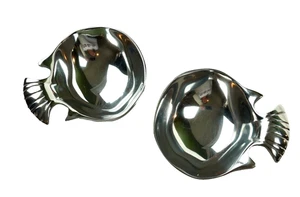 2 Vintage MCM Fischschalen mexikanisch Aluminium silberfarben Ozean See Landhaus Rarität Deko - Bild 1 von 6