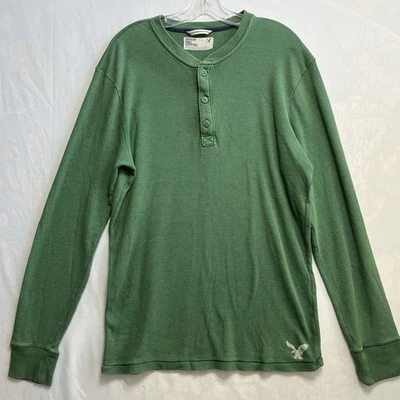VTG American Eagle Mens Size XLTall Green Waffle Knit Henley Shirt Warm Thermal - Image 1 of 4
