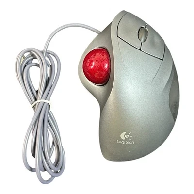 Logitech Trackman Wheel Mouse USB Optical Trackball, Silver, Wired, T-BB18 - Image 1 of 4