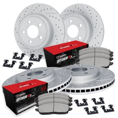 For Lincoln MKZ 13-16 Drilled & Slotted Front & Rear Brake Kit w Optimum Pads Foto 1 de 2
