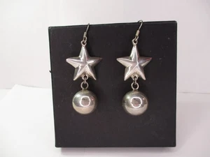 MEXICAN Southwestern Star Sterling Silver Ball Dangle Clip Earrings - Picture 1 of 14