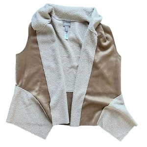 NWOT Chico's Faux Suede Bouclé Drape Vest Women's size 3 / size Large Tan Cream - Picture 1 of 9