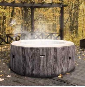New Wave Atlantic Spa aufblasbarer 4 Personen runder Whirlpool Liner Körper grau Holz - Bild 1 von 4