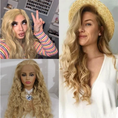 Peluca Larga Natural Rizada Encaje Frontal Gloden Rubia Sin Pegamento Peluca A Prueba de Calor Foto 1 de 4