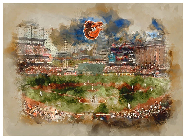 Baltimore Orioles Poster Watercolor Art Print Man Cave Decor 12x16" - Image 1 of 1