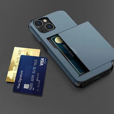 For iPhone 16 15 14 Pro Max 13 12 11 XR XS 87 Hard Wallet Card Holder Case Cover - Image 1 of 4