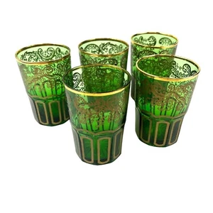 Vintage Green Juice Glasses Vintage Blown Glass Set of 5 6oz MCM Kitchen Home - Picture 1 of 7