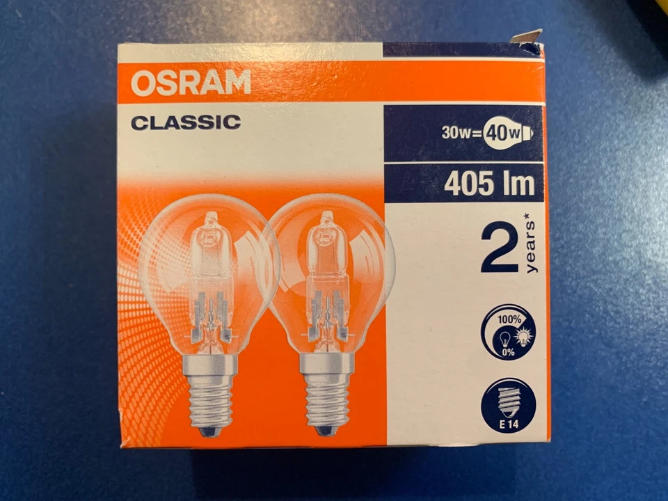 2X OSRAM CLASSIC 64542 P HALOGEN Tropfen 30=40W DIMBAR 230V E14 Glühlampe - Bild 1 von 2