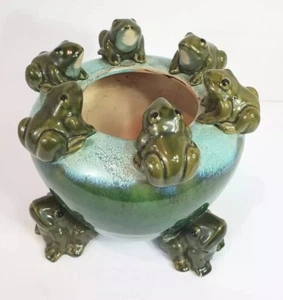 Frosch Schale Übertopf grün türkis Handarbeit Keramik Schale Vase  - Bild 1 von 11