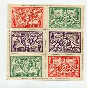Philatelic Label Stamp mini-sheet of 6 CHICAGO AIRMAIL SOCIETY 1934 Convention - Picture 1 of 1
