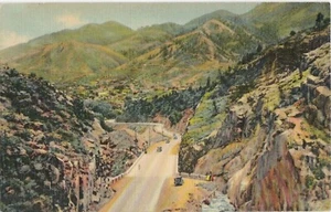 Postcard Manitou surrounded by Hills as seen from Ute Pass CO Springs Linen  - Picture 1 of 2