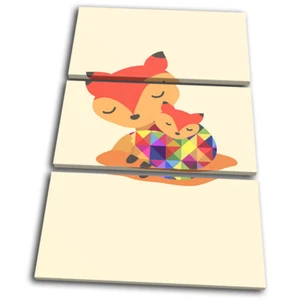 Fox Cute Colourful For Kids Room TREBLE CANVAS WALL ART Picture Print - Picture 1 of 1
